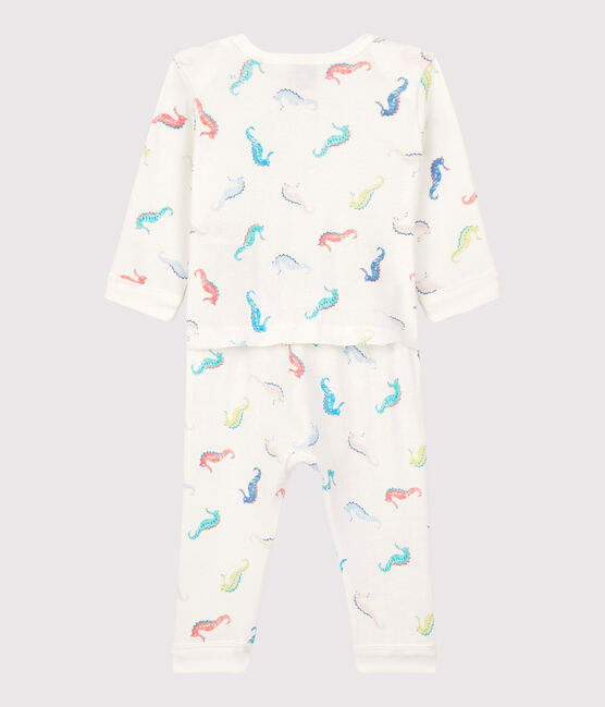 Babies' Seahorse Pattern Cotton Sleepsuit without Poppers MARSHMALLOW white/MULTICO white