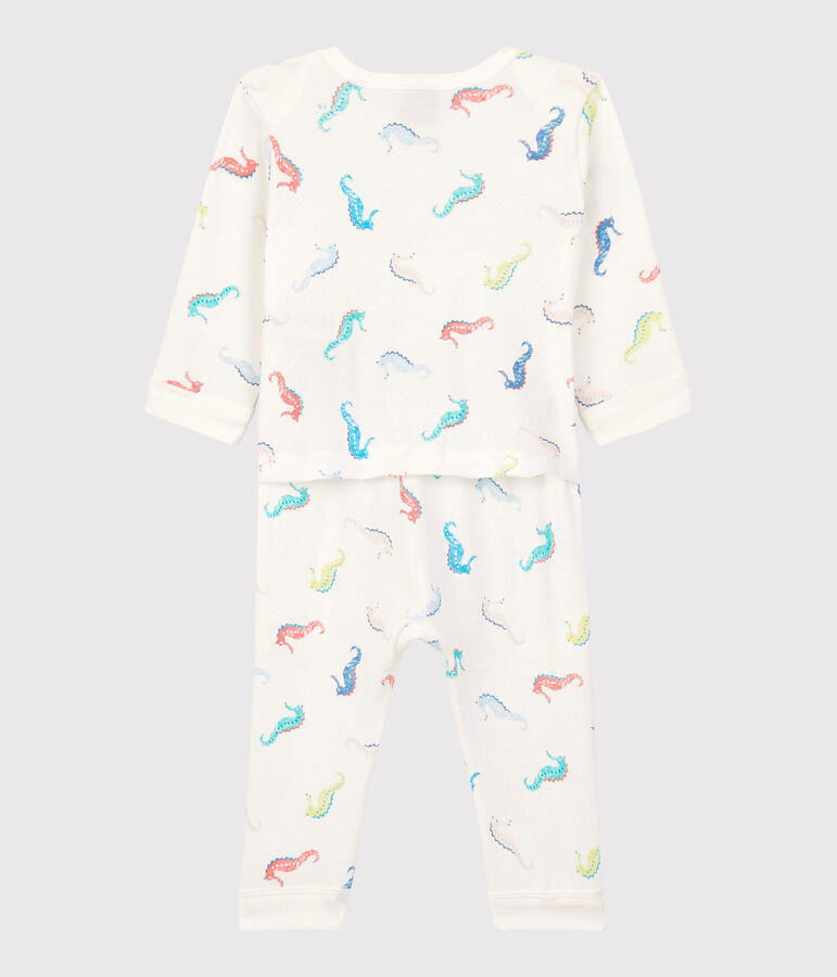 Babies' Seahorse Pattern Cotton Sleepsuit without Poppers white/multicolor