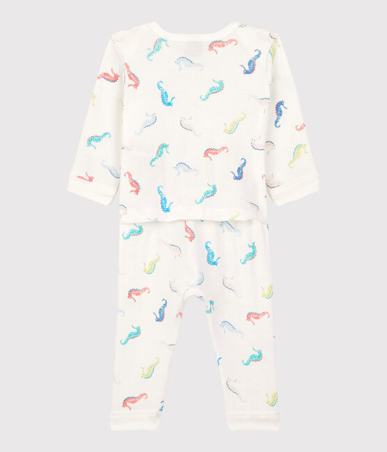 Babies' Seahorse Pattern Cotton Sleepsuit without Poppers MARSHMALLOW white/MULTICO white