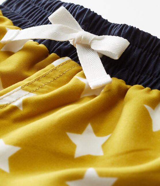 Baby boys' printed beach shorts BAMBOO yellow/MARSHMALLOW white
