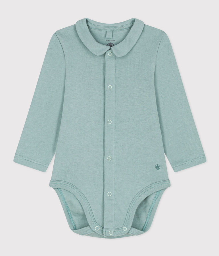 Babies' Long-Sleeved Cotton Bodysuit With Collar green