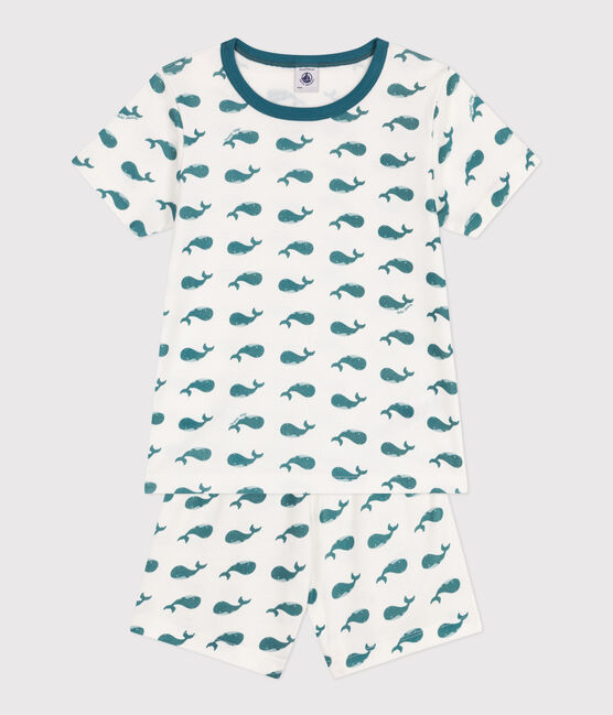 Children's short pyjamas in cotton printed with whales MARSHMALLOW green/DRAGONFLY