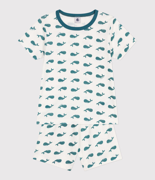 Children's short pyjamas in cotton printed with whales green/green