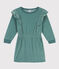 Girls' long-sleeved dress in plain bouclé velvet BRUT green
