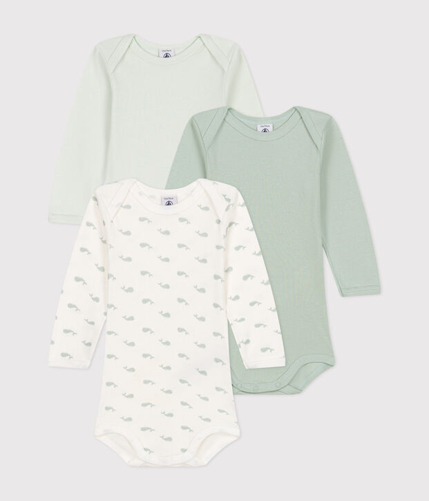 Babies' cotton long-sleeved mini whale-patterned bodysuits - 3-pack multicolor