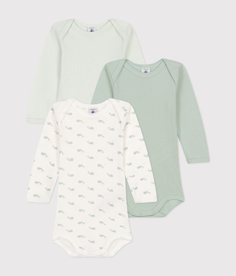 Babies' cotton long-sleeved mini whale-patterned bodysuits - 3-pack multicolor