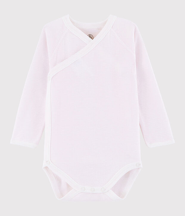 Baby Girls' Long-Sleeved Wrapover Bodysuit pink/white
