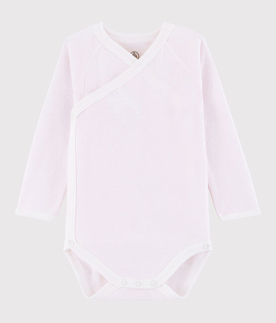 Baby Girls' Long-Sleeved Wrapover Bodysuit VIENNE pink/MARSHMALLOW white