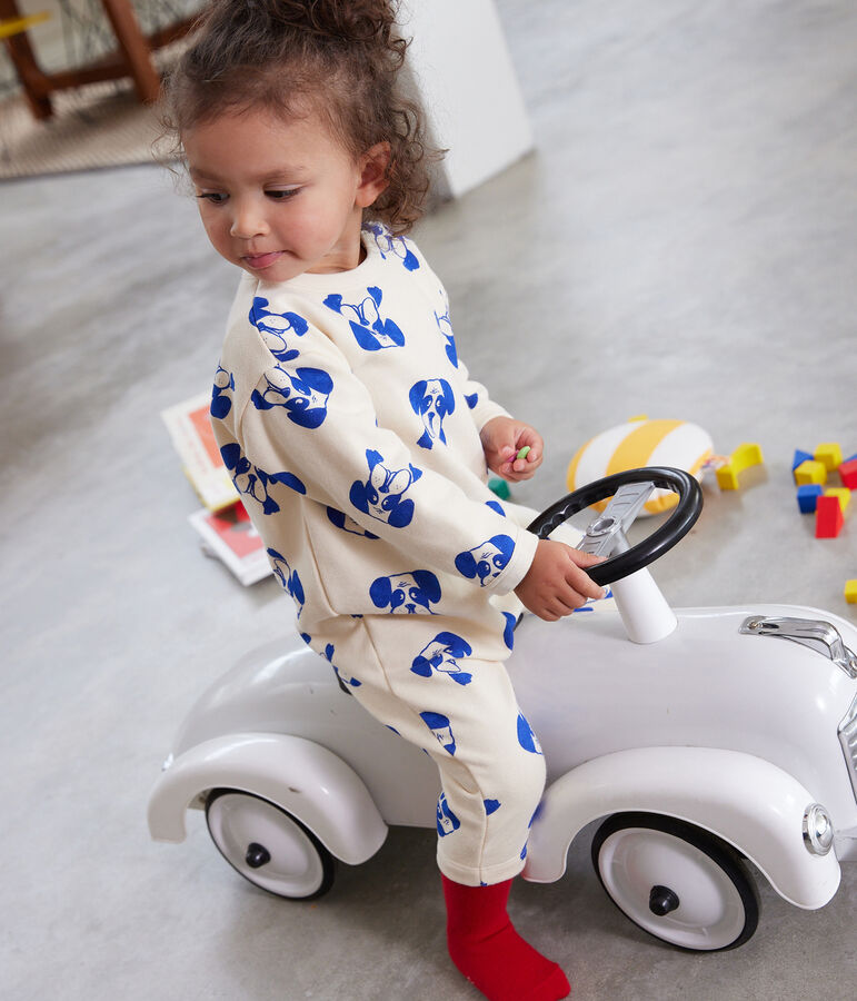 Babies' Patterned Fleece Jumpsuit Ecru/multicolor