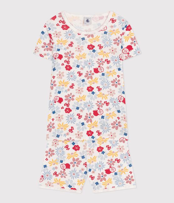 Children's Short Floral Print Cotton Pyjamas MARSHMALLOW white/MULTICO white
