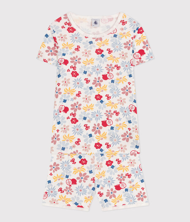 Children's Short Floral Print Cotton Pyjamas white/multicolor