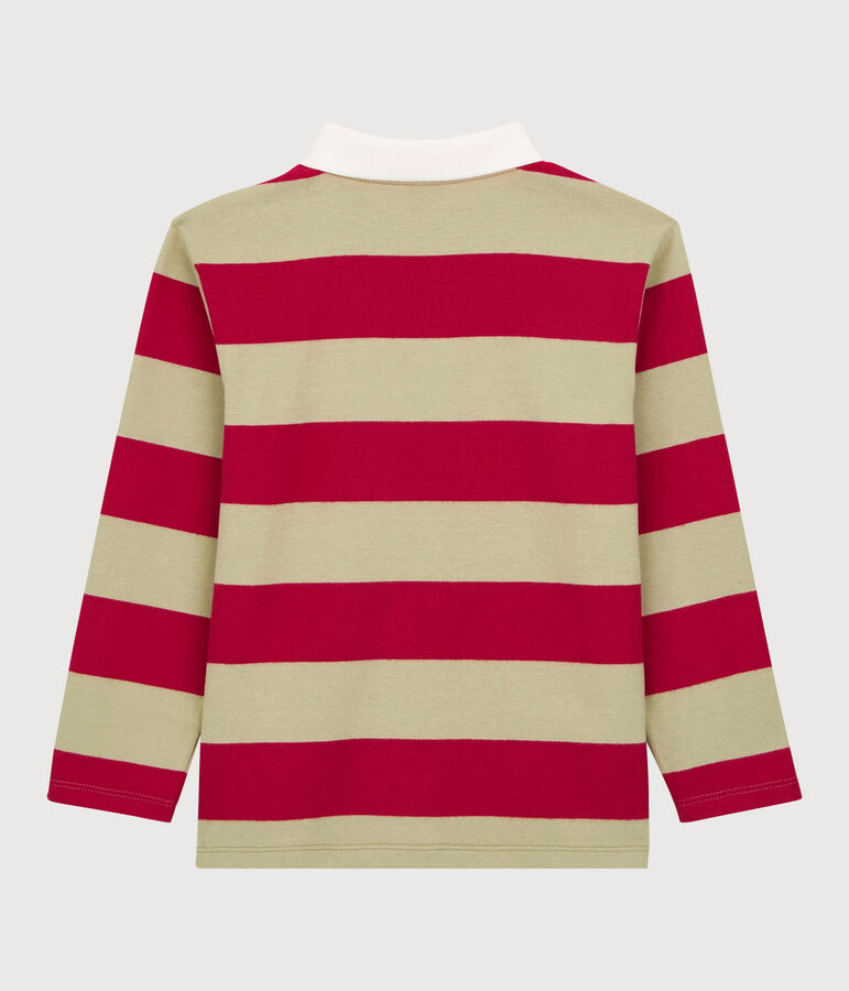 Boys' Striped Long-Sleeved Cotton Polo Shirt red/beige