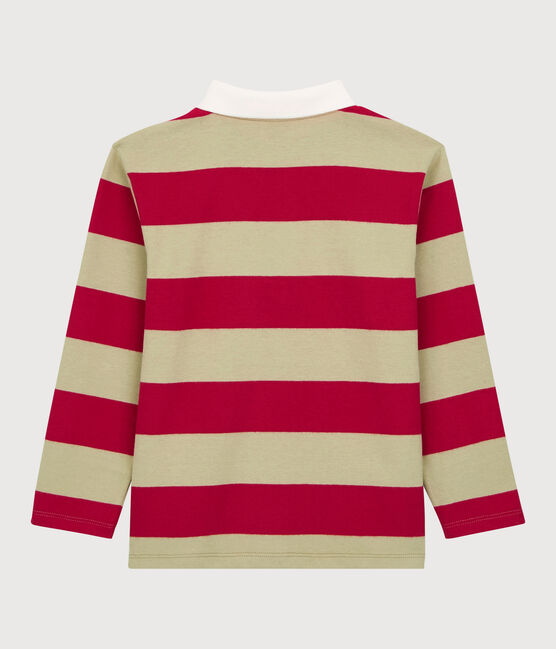 Boys' Striped Long-Sleeved Cotton Polo Shirt TERKUIT red/JERRYCAN