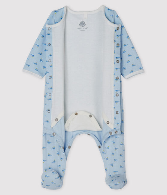 Unisex Baby's Tube Knit Bodyjama FRAICHEUR blue/MULTICO white