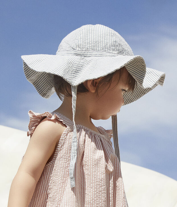 Babies' Striped Seersucker Floppy Hat pink/white