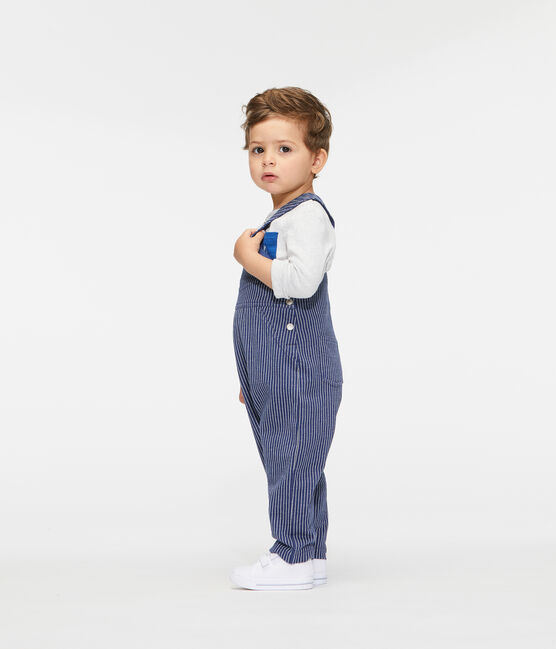 Baby Boys' Striped Knit Long Dungarees SMOKING blue/MARSHMALLOW white