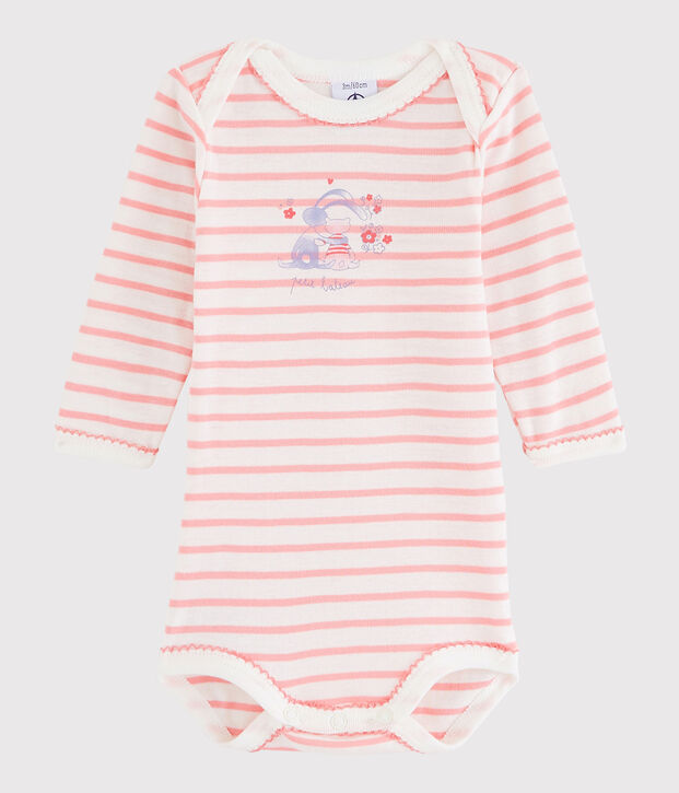 Baby Girls' Long-Sleeved Bodysuit white/pink