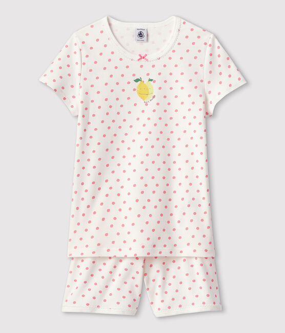 Girls' Pink Spotted Cotton Short Pyjamas MARSHMALLOW white/GRETEL pink