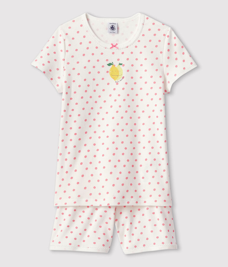 Girls' Pink Spotted Cotton Short Pyjamas white/pink