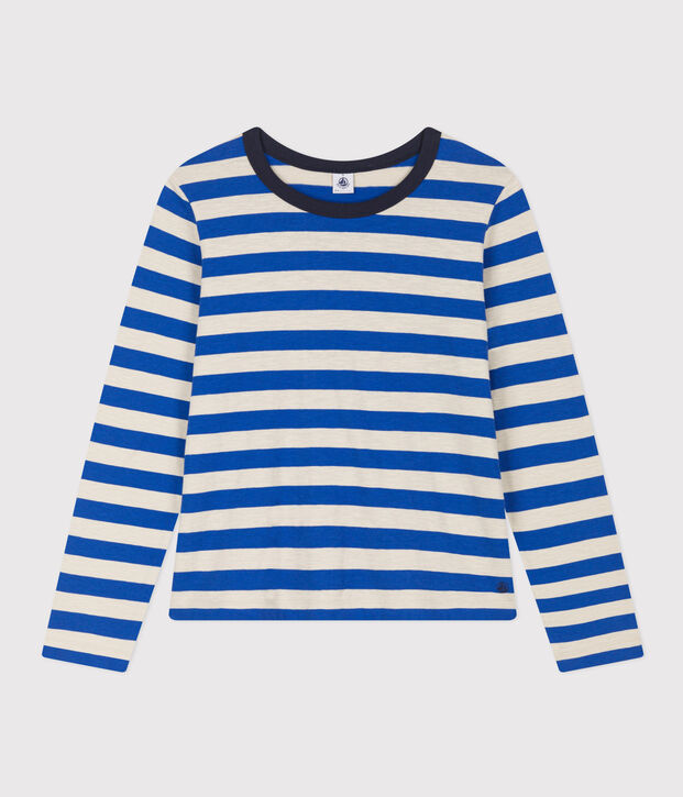 Women's Straight Round-Neck Cotton T-Shirt blue/grey