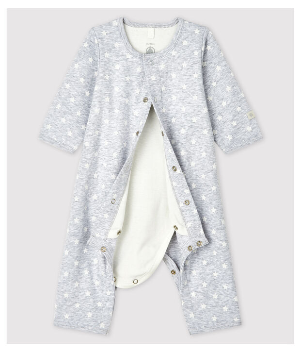 Babies' Footless Organic Cotton Bodyjama grey/white