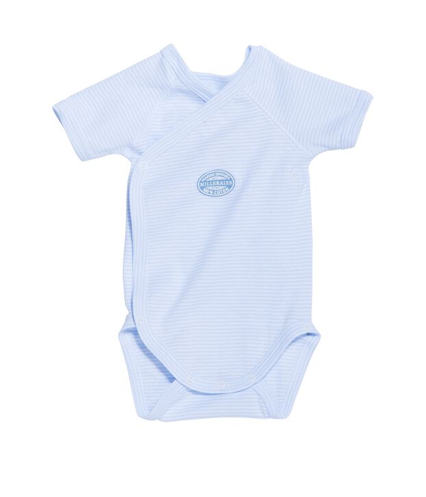 Newborn baby boy short-sleeve bodysuit in milleraies stripe blue/white