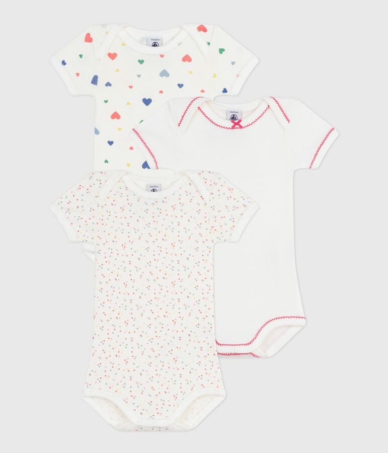 Pack of short-sleeved heart-print cotton bodies for babies multicolor