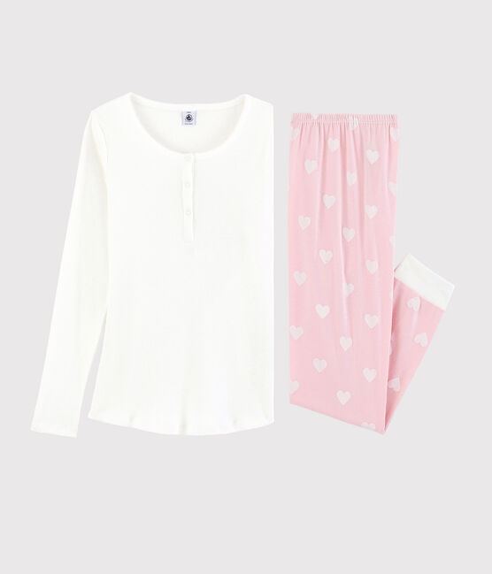 Girls'/Women's Cotton Pyjamas MARSHMALLOW white/MINOIS pink