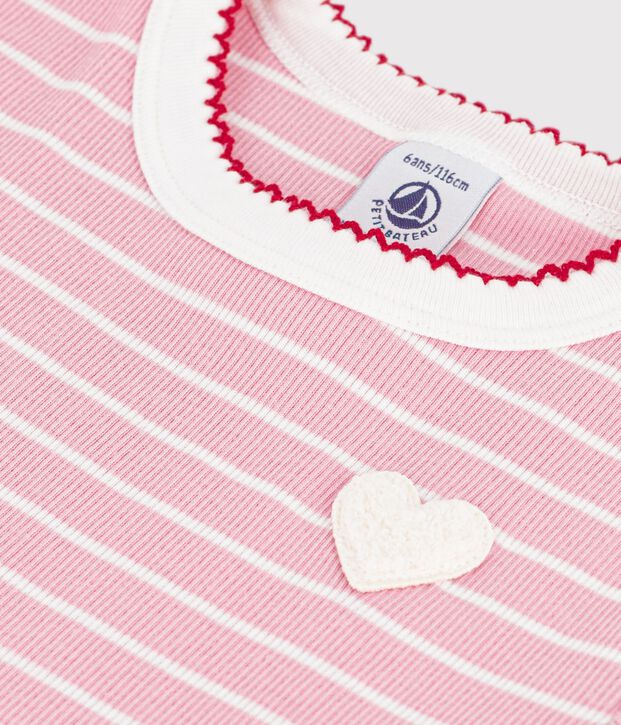Children's short-sleeved stripy cotton dress pink/white