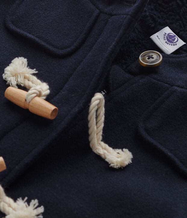 Boy's lined duffel coat in wool broadcloth blue