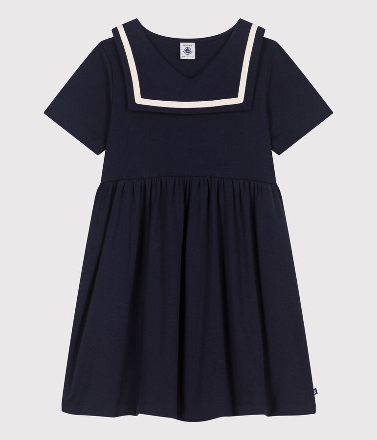 Children's short-sleeved plain cotton dress blue