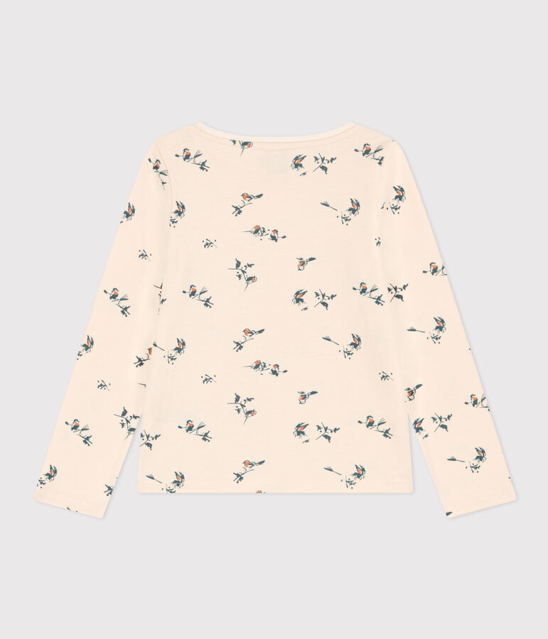 Girls' long-sleeved floral print cotton T-shirt Ecru/multicolor