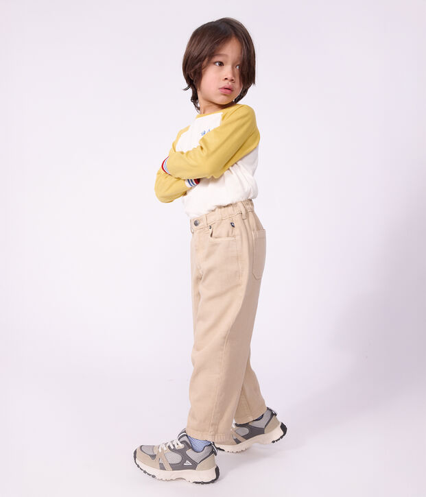 Children's long-sleeved colourblock cotton T-shirt Ecru/multicolor