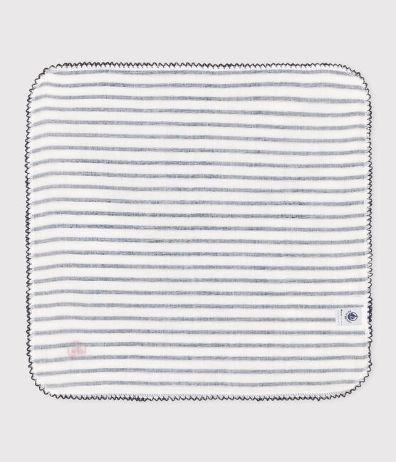 STRIPED COTTON GAUZE HANKY FOR BABY MARSHMALLOW white/SMOKING blue