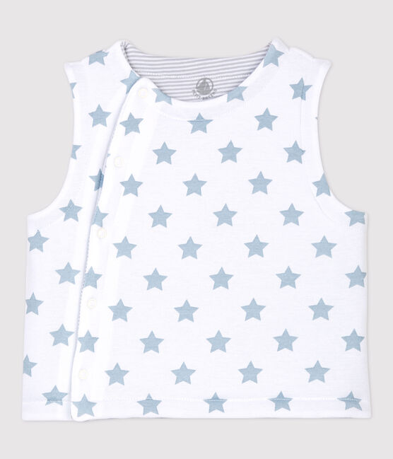 Babies' Reversible Sleeveless Padded Rib Knit Cardigan ECUME white/MISTIGRI grey