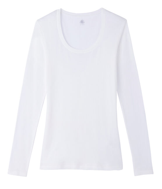 Women's long-sleeved lightweight cotton t-shirt MARSHMALLOW white