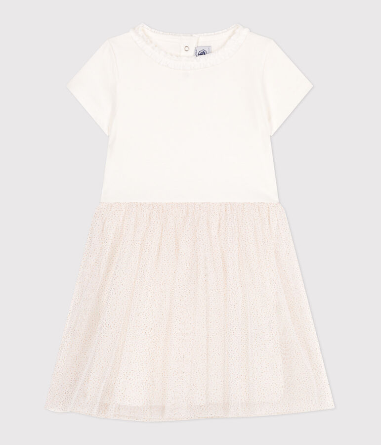 Children's short-sleeved cotton and tulle dress white/pink