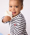 Babies' stripy printed cotton footless pyjama suit blue/blue