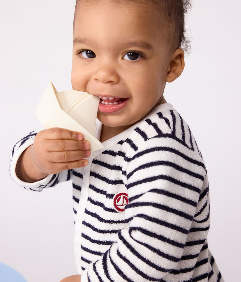 Babies' stripy printed cotton footless pyjama suit MILK blue/SOIR