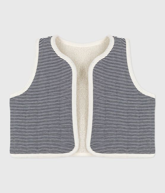 Sleeveless baby vest in milleraies cotton and sherpa MILK /MULTICO