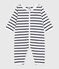 Babies' footless stripy boat-neck cotton pyjama suit MARSHMALLOW white/SMOKING blue