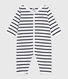 Babies' footless stripy boat-neck cotton pyjama suit