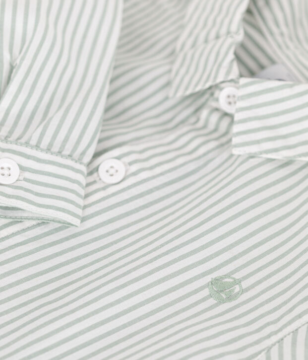 Babies' stripy cotton shirt green/white
