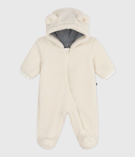 Babies' sherpa snowsuit with ears and a pinstriped lining MILK Ecru