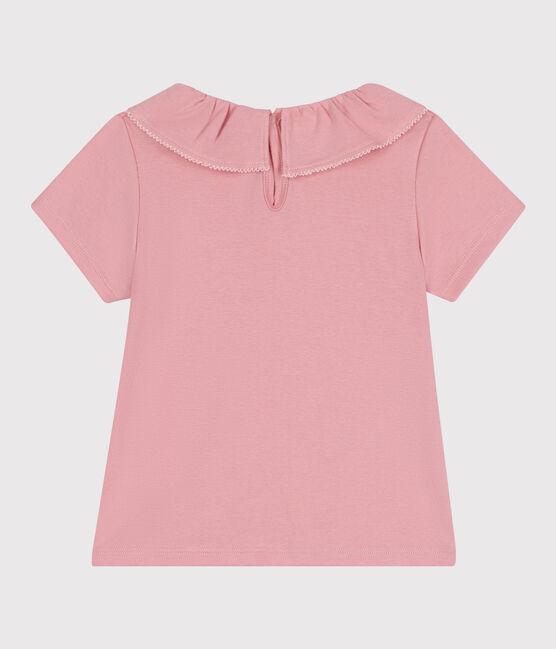 Children's plain short-sleeved cotton T-shirt with a collar CHARME pink