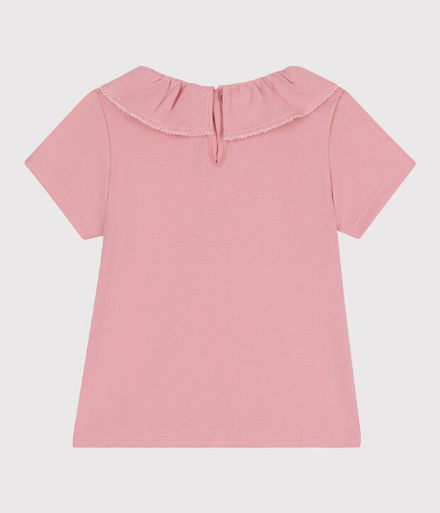Children's plain short-sleeved cotton T-shirt with a collar pink