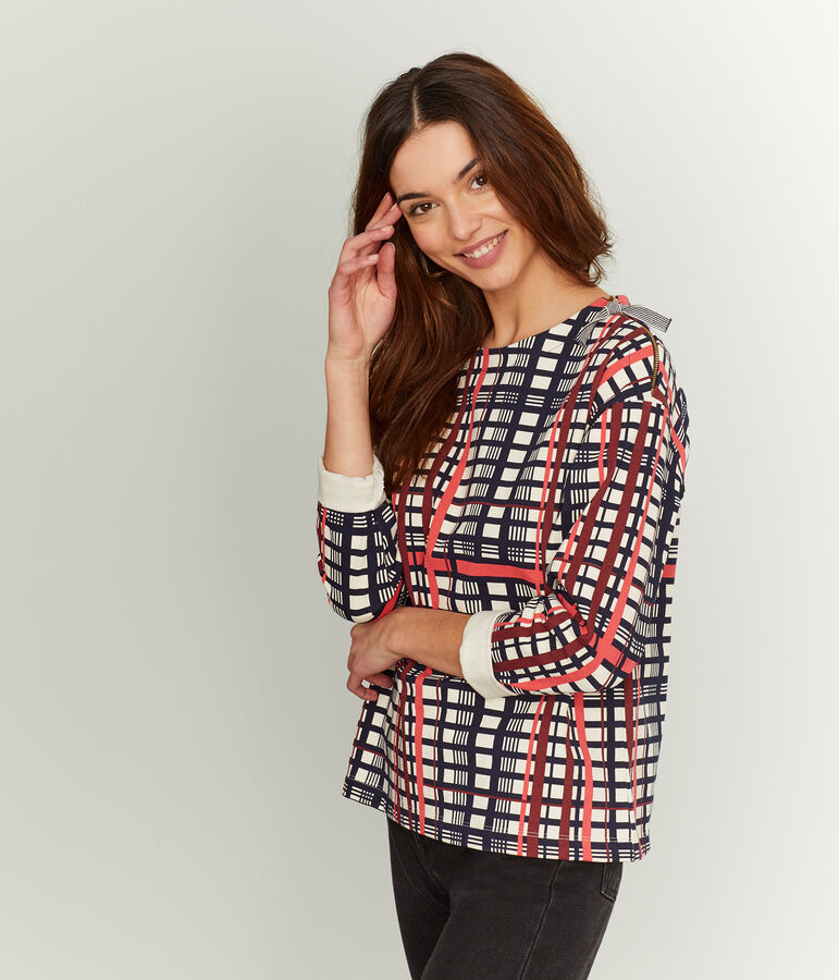 Women's Checked Sailor Top white/multicolor