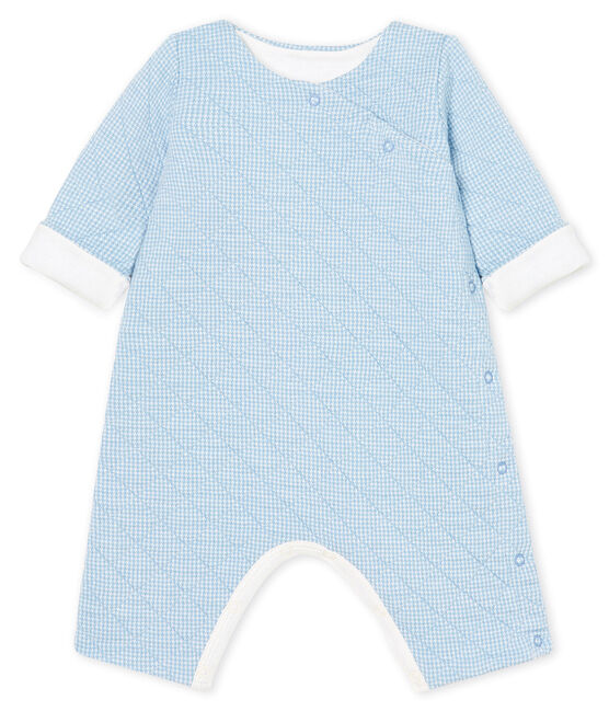 Babies' Long Jumpsuit in Quilted Tube Knit ACIER blue/MARSHMALLOW white