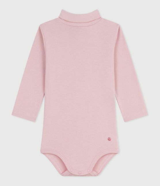 Babies' plain cotton rollneck body JOLI pink
