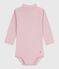 Babies' plain cotton rollneck body JOLI pink